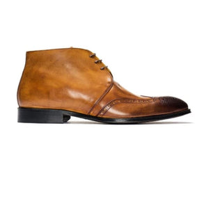 Handmade Men's chukka Boot, Men's Tan Brown Black Tone Leather Wing Tip Lace Up Casual Boot.