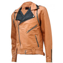 Load image into Gallery viewer, Tan &amp; Black Draped Leather Jacket for Men
