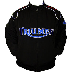 Triumph Black Motorcycle Genuine Real Leather Jacket For Men Front Zipper