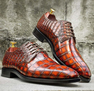 Two Tone Stylish Alligator Texture Spectator Lace Up Handmade Fashion Shoes