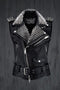 Men Black Punk Silver Long Spiked Studded Leather Buttons Up Vest Silver Studs and Spikes Black Leather Studs Spike