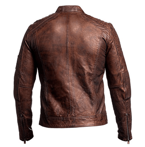 Vintage Cafe Racer Jacket Men Distressed Brown Slim fit Motorcycle Leather Jacket - leathersguru