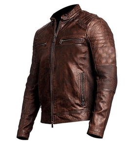 Vintage Cafe Racer Jacket Men Distressed Brown Slim fit Motorcycle Leather Jacket - leathersguru