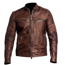 Load image into Gallery viewer, Vintage Cafe Racer Jacket Men Distressed Brown Slim fit Motorcycle Leather Jacket - leathersguru
