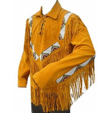 Load image into Gallery viewer, Western Men Cowboy Suede Jacket, Tan Suede Leather Jacket With Fringes - leathersguru
