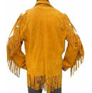Western Men Cowboy Suede Jacket, Tan Suede Leather Jacket With Fringes - leathersguru