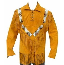Load image into Gallery viewer, Western Men Cowboy Suede Jacket, Tan Suede Leather Jacket With Fringes - leathersguru
