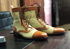 Bespoke Green & Brown Suede Leather Ankle Lace Up Boot - leathersguru