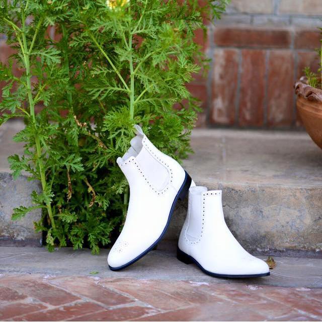 White Chelsea Jumper Slip Ons Made To Order Genuine Leather High Ankle Men Boots