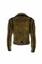 Woman Luxury Black Punk Golden Studded Cowhide Brando Leather Jacket 
