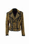 Woman Luxury Black Punk Golden Studded Cowhide Brando Leather Jacket 