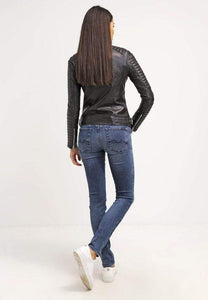 Women Fashion Black Leather Jacket , Lambskin biker style Jacket - leathersguru