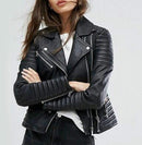 Women's Black Slim Fit Moto Biker Style Real Leather Jacket - leathersguru