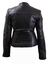 Load image into Gallery viewer, Women’s Cross Shoulder Black Biker Leather Jacket

