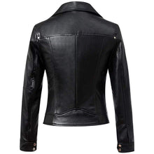 Load image into Gallery viewer, Women&#39;s Black Leather Jacket Slim Fit Biker Motorcycle Coat - leathersguru
