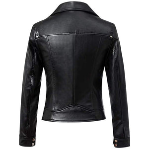 Women's Black Leather Jacket Slim Fit Biker Motorcycle Coat - leathersguru