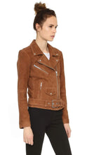 Load image into Gallery viewer, Women&#39;s Brown Suede Leather Jacket Slim Fit Motorcycle Jacket - leathersguru

