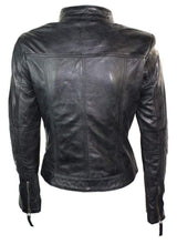 Load image into Gallery viewer, Womens Vintage Style Sheep Leather Slim Fit Biker Retro Black Jacket - leathersguru
