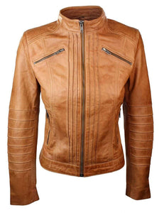 Women's Ladies Vintage Style Sheep Leather Slim Fit Biker Retro Jacket - leathersguru
