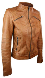 Women's Ladies Vintage Style Sheep Leather Slim Fit Biker Retro Jacket - leathersguru