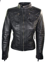Load image into Gallery viewer, Womens Vintage Style Sheep Leather Slim Fit Biker Retro Black Jacket - leathersguru
