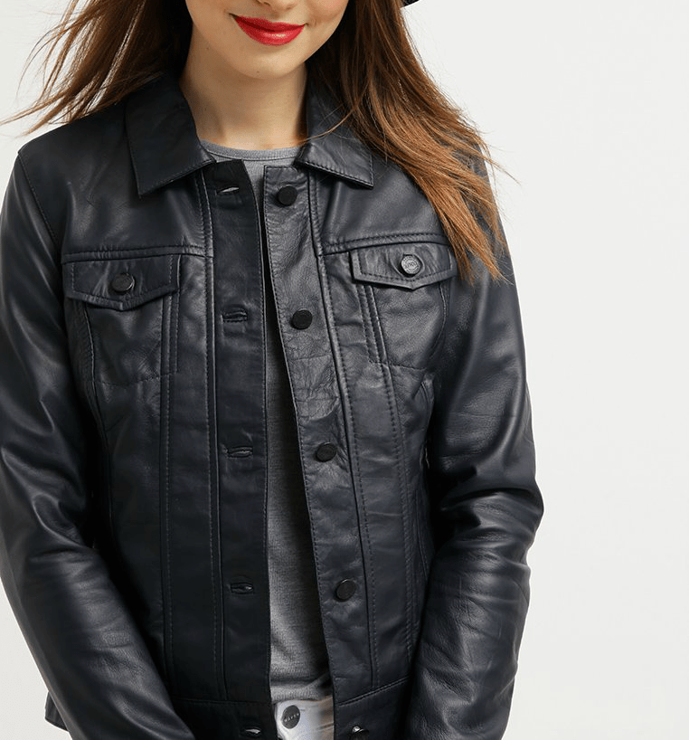 Women's Leather Jacket Black Casual Shirt Lambskin Leather Jacket - leathersguru