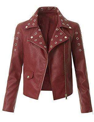 Women's Leather Maroon Zip Up Moto Biker Jacket Pocket Biker Jacket - leathersguru