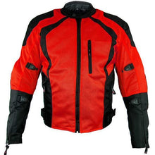 Load image into Gallery viewer, Xelement &#39;Cyclone&#39; Men&#39;s Black/Red Mesh Tri-Tex Armored Motorcycle Jacket
