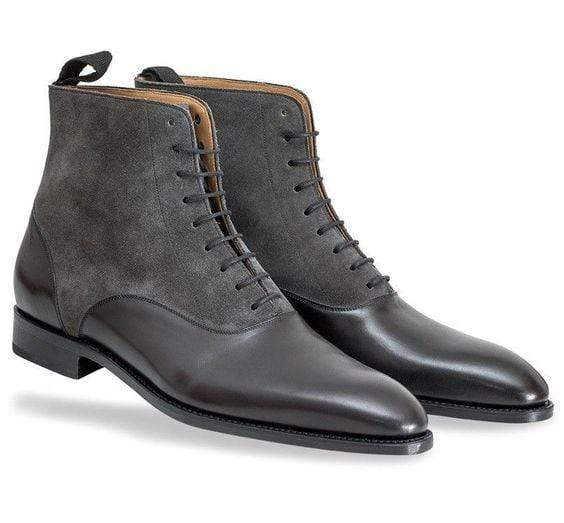 Handmade Men's Ankle High Suede Leather Gray Boot - leathersguru