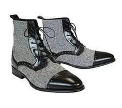 Leather Tweed Men's Black Gray Boot - leathersguru