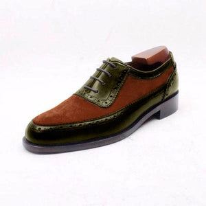 Men's Leather Suede Tan Green Round Toe Shoes - leathersguru