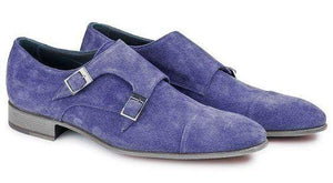 Handmade Purple Suede Double Monk Strap Shoes - leathersguru