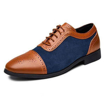 Load image into Gallery viewer, Men&#39;s Brown Navy Blue Leather Suede Cap Toe Shoes - leathersguru
