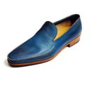 Handmade Blue Leather Round Toe Loafers - leathersguru