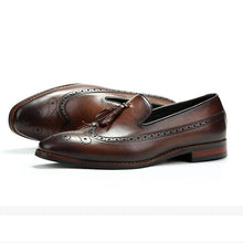 Load image into Gallery viewer, Bespoke Brown Leather Tussle Loafer Shoe for Men - leathersguru
