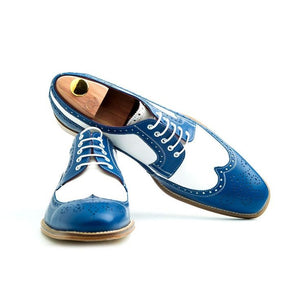 Bespoke Blue & White Leather Wing Tip Lace Up Shoe for Men - leathersguru