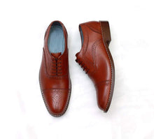 Load image into Gallery viewer, Handmade Men&#39;s Leather Burgundy Cap Toe Brogue Shoes - leathersguru
