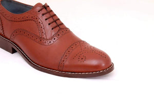 Handmade Men's Leather Burgundy Cap Toe Brogue Shoes - leathersguru