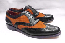 Load image into Gallery viewer, Handmade Tan Black Suede Leather Brogue Shoes - leathersguru
