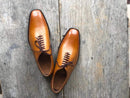 Handmade Men's Tan Leather Lace Up Derby Shoes - leathersguru