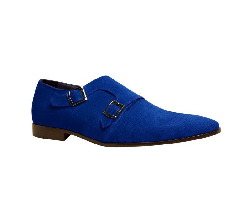 Bespoke Blue Suede Monk Strap Shoe for Men - leathersguru