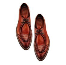 Load image into Gallery viewer, Men&#39;s Brown Leather Lace Up Brogue Round Toe Shoes - leathersguru
