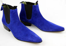 Load image into Gallery viewer, Bespoke Ankle High Blue Chelsea Suede Dress Boot - leathersguru
