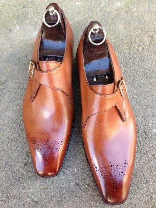 Handmade Brown Monk Strap Leather Shoes - leathersguru