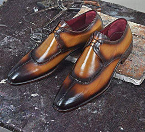 Handmade Men's Leather Cognac Split Toe Shoe - leathersguru