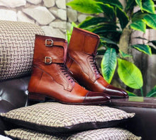 Load image into Gallery viewer, Men Handmade Field Dark Brown Grain Buckle Boots - leathersguru
