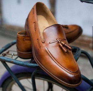 Handmade Men's Leather Loafers Tussles Shoes - leathersguru