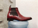 Handmade Men's Ankle High Brown Leather Wing Tip Chelsea Boot - leathersguru