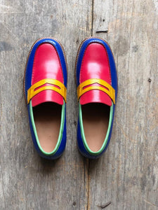 Men's Multi Color Leather Slip On Moccasin Penny Loafers - leathersguru
