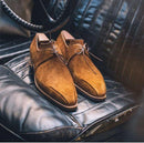 Handmade Men's Suede Tan Derby Shoes - leathersguru